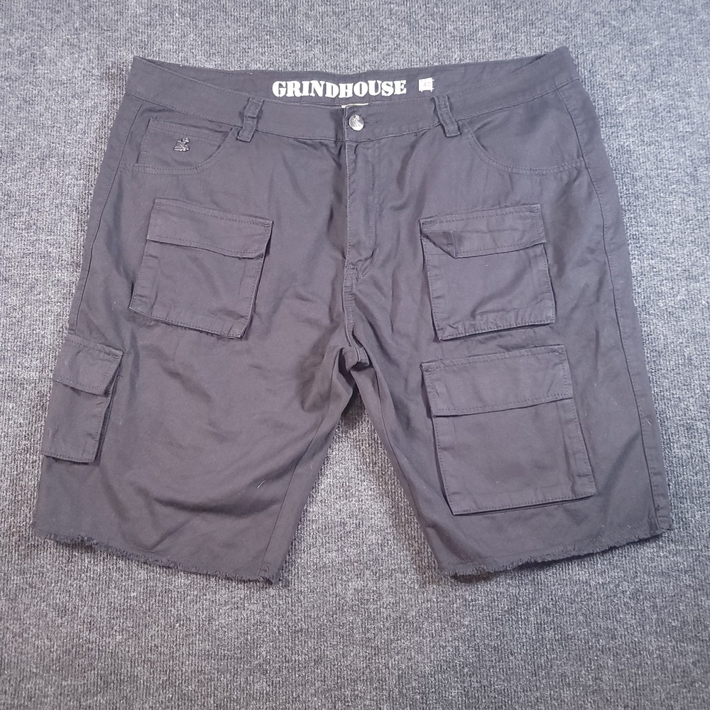 Grindhouse Denim Cargo Shorts Size 42 Black 100% Cotton Utility‎ Pockets